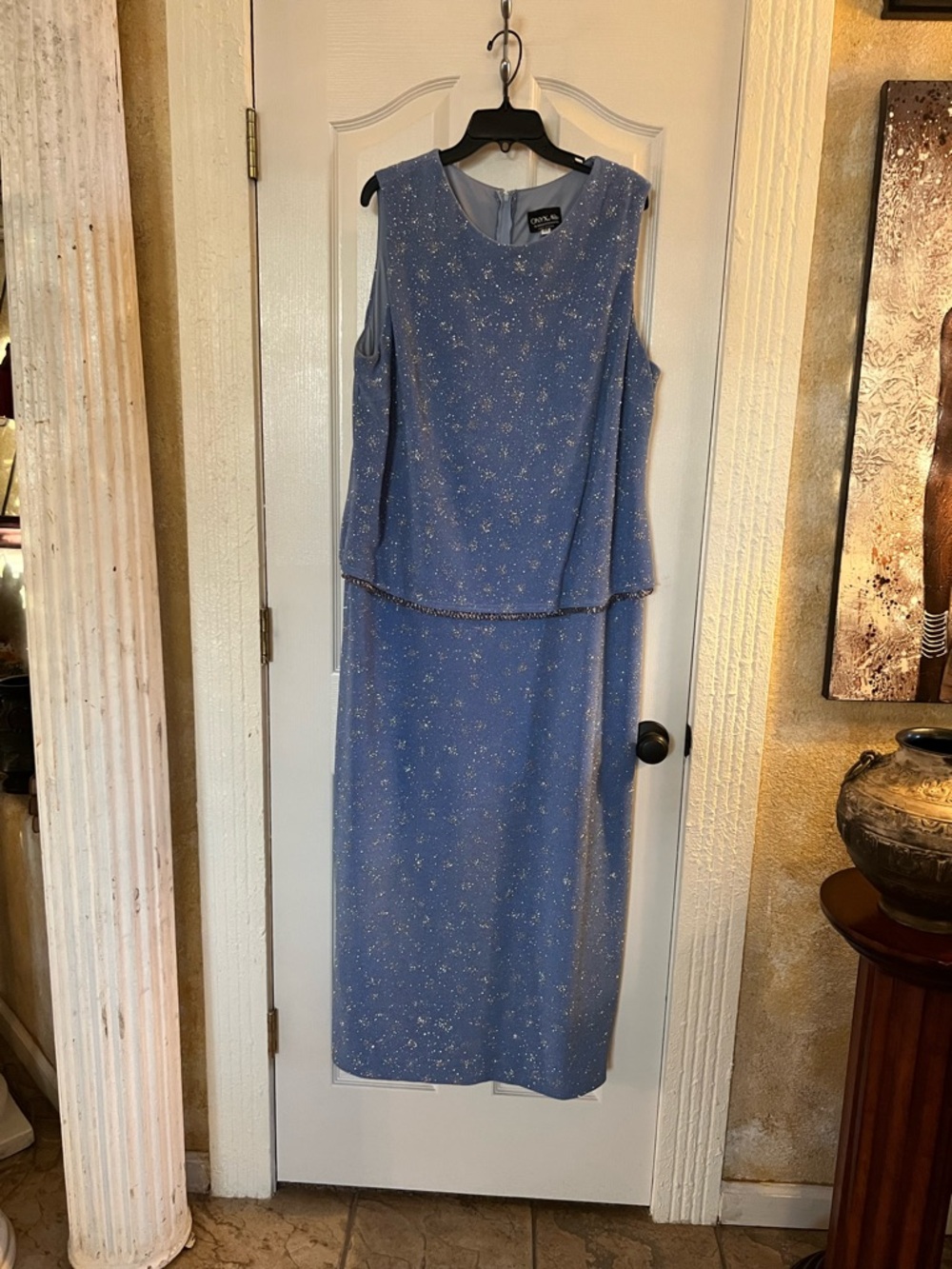 Onyx Nite Sleeveless Light Blue Sparkle Maxi Dress